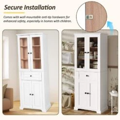 67.2 In Tall Bathroom Storage Cabinet With Tempered Glass Doors, Adjustable Shelves And Drawer In White 14 67.2 In Tall Bathroom Storage Cabinet With Tempered Glass Doors, Adjustable Shelves And Drawer In White -FURITURE SALE SHOP white tahanbath pantry organizers z w68882619 76 1000
