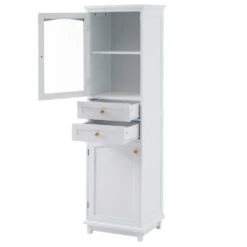 63 In.Tall Bathroom Storage Cabinet – Glass Doors, 2 Drawers, Adjustable Shelves In White 15 63 In.Tall Bathroom Storage Cabinet – Glass Doors, 2 Drawers, Adjustable Shelves In White -FURITURE SALE SHOP white tahanbath pantry organizers z w688p194052 1f 1000