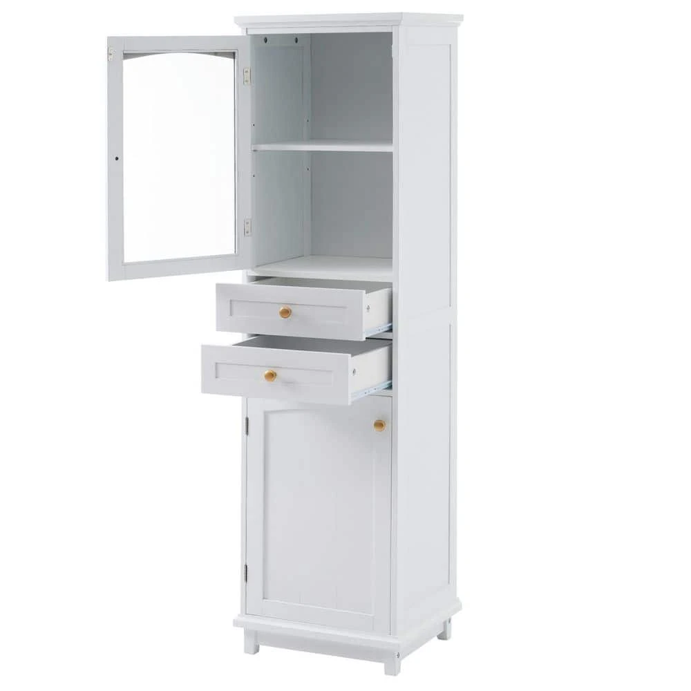 63 In.Tall Bathroom Storage Cabinet – Glass Doors, 2 Drawers, Adjustable Shelves In White 6 63 In.Tall Bathroom Storage Cabinet – Glass Doors, 2 Drawers, Adjustable Shelves In White - Image 6