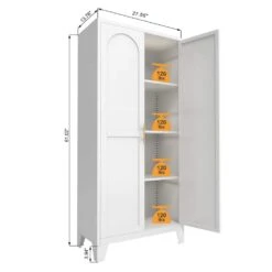 61 In. 2-Shapely Doors Cabinet, Metal Storage Cabinet With Doors And Adjustable Shelves In White -FURITURE SALE SHOP white tahanbath pantry organizers z w688p194056 4f 1000