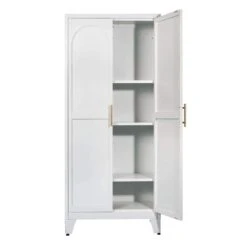 71 In. Metal Storage Cabinet: 2-Shapely Doors, Adjustable Shelves In White -FURITURE SALE SHOP white tahanbath pantry organizers z w716p168579 44 1000