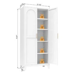 71 In. Metal Storage Cabinet: 2-Shapely Doors, Adjustable Shelves In White -FURITURE SALE SHOP white tahanbath pantry organizers z w716p168579 76 1000
