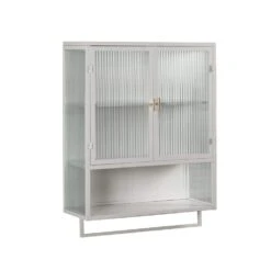 Modern 23.62" Two-Door Wall Cabinet With Glass Doors, Two-Tier Storage, Open Shelf & Towel Rack-Multiple Rooms In White