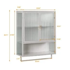 Modern 23.62" Two-Door Wall Cabinet With Glass Doors, Two-Tier Storage, Open Shelf & Towel Rack-Multiple Rooms In White -FURITURE SALE SHOP white tahanbath pantry organizers z w757119332 66 1000