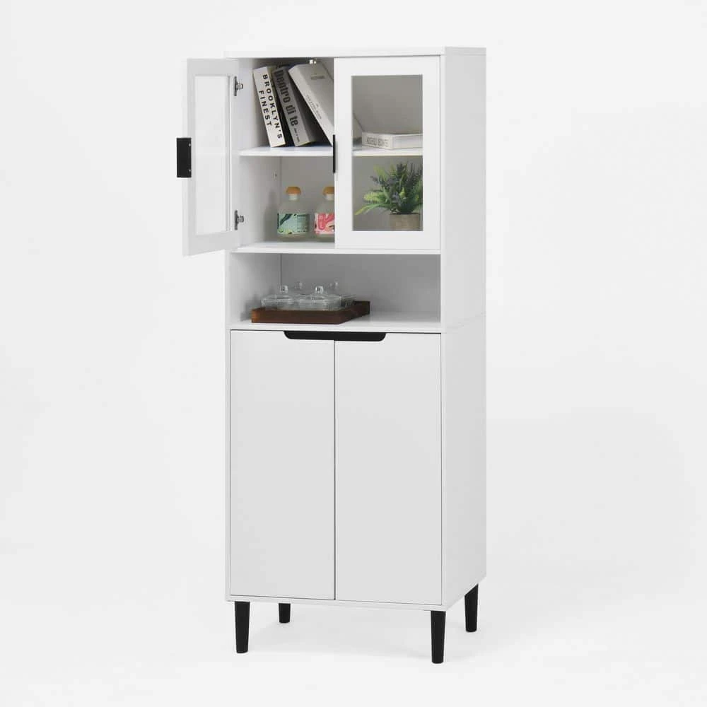 Tall Tempered Glass Door Bookcase: 4-Doors, Adjustable Shelves In White 3 Tall Tempered Glass Door Bookcase: 4-Doors, Adjustable Shelves In White - Image 3