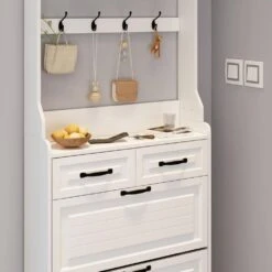 Shoe Cabinet With 3-Doors 2-Drawers With Hanger,Large Space For Storage In White 8 Shoe Cabinet With 3-Doors 2-Drawers With Hanger,Large Space For Storage In White -FURITURE SALE SHOP white tahanbath pantry organizers z w757p144010 4f 1000