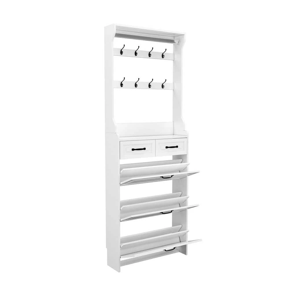 Shoe Cabinet With 3-Doors 2-Drawers With Hanger,Large Space For Storage In White 2 Shoe Cabinet With 3-Doors 2-Drawers With Hanger,Large Space For Storage In White - Image 2
