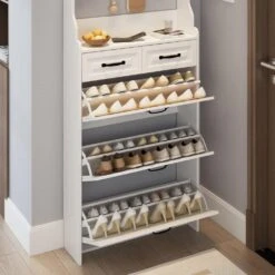 Shoe Cabinet With 3-Doors 2-Drawers With Hanger,Large Space For Storage In White 11 Shoe Cabinet With 3-Doors 2-Drawers With Hanger,Large Space For Storage In White -FURITURE SALE SHOP white tahanbath pantry organizers z w757p144010 fa 1000