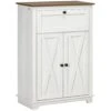Farmhouse Barn Door Accent Cabinet: Double Doors, Drawer, Adjustable Shelf In White