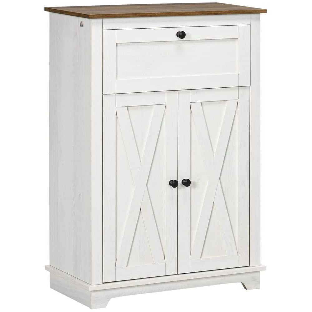 Farmhouse Barn Door Accent Cabinet: Double Doors, Drawer, Adjustable Shelf In White 1 Farmhouse Barn Door Accent Cabinet: Double Doors, Drawer, Adjustable Shelf In White