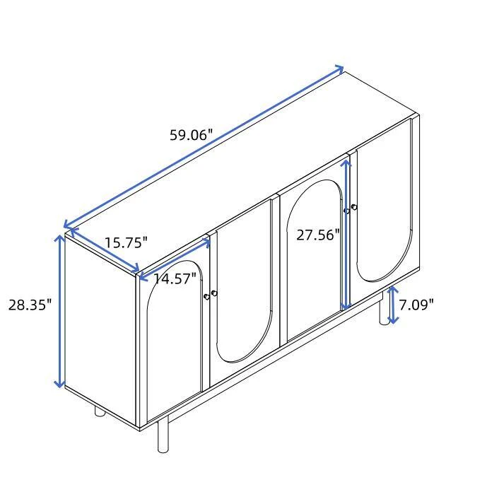 Functional Stylish 4-Door Intaglio Storage Cabinet With Pine Legs, Solid Wood Pulls And MDF In White 4 Functional Stylish 4-Door Intaglio Storage Cabinet With Pine Legs, Solid Wood Pulls And MDF In White - Image 4