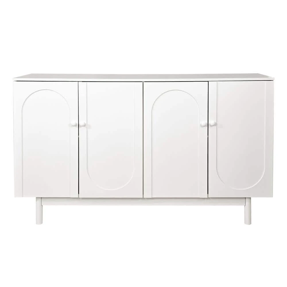 Functional Stylish 4-Door Intaglio Storage Cabinet With Pine Legs, Solid Wood Pulls And MDF In White 1 Functional Stylish 4-Door Intaglio Storage Cabinet With Pine Legs, Solid Wood Pulls And MDF In White