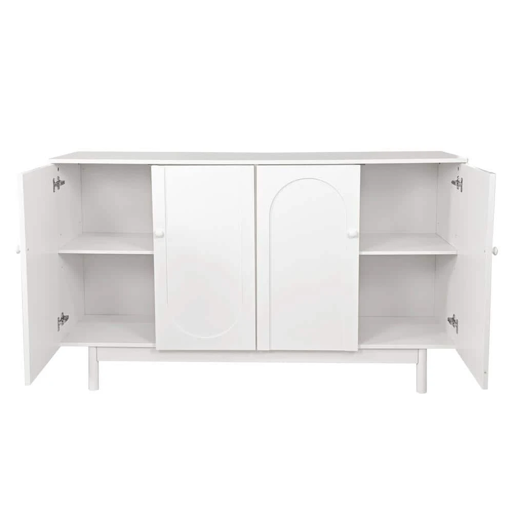 Functional Stylish 4-Door Intaglio Storage Cabinet With Pine Legs, Solid Wood Pulls And MDF In White 7 Functional Stylish 4-Door Intaglio Storage Cabinet With Pine Legs, Solid Wood Pulls And MDF In White - Image 7