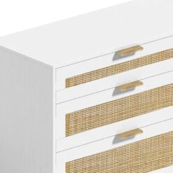6-Drawer Rattan Dresser With Metal Handles & Wood Legs-Versatile White Storage Solution For Bedroom & Hallway In White -FURITURE SALE SHOP white tahanbath pantry organizers z w757p209514 44 1000