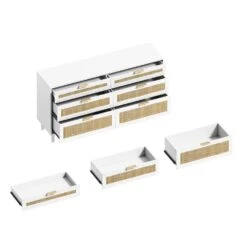 6-Drawer Rattan Dresser With Metal Handles & Wood Legs-Versatile White Storage Solution For Bedroom & Hallway In White -FURITURE SALE SHOP white tahanbath pantry organizers z w757p209514 66 1000