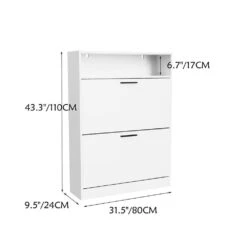 White Freestanding Narrow Shoe Storage Cabinet With 2 Flip Drawers: Sturdy Wood Hidden Organizer For Front Door Bedroom -FURITURE SALE SHOP white tahanbath pantry organizers z w808p174805 4f 1000