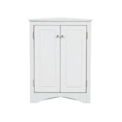 White Triangle Bathroom Storage Cabinet With Adjustable Shelves Freestanding Floor Cabinet For Home Kitchen -FURITURE SALE SHOP white tahanbath pantry organizers z wf291467aak 1f 1000