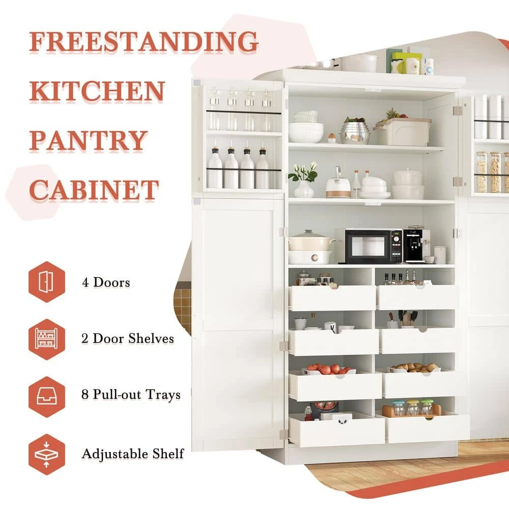 70.9 In. Kitchen Pantry: 4-Doors, 8-Trays, Adjustable Shelf InWhite 6 70.9 In. Kitchen Pantry: 4-Doors, 8-Trays, Adjustable Shelf InWhite - Image 6