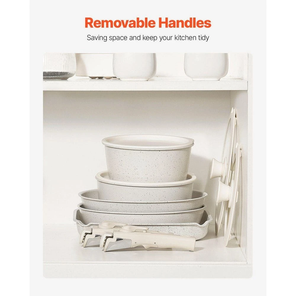 17-Piece Pots And Pans Set Stainless Steel Granite Nonstick Kitchen Cookware Induction White 4 17-Piece Pots And Pans Set Stainless Steel Granite Nonstick Kitchen Cookware Induction White - Image 4