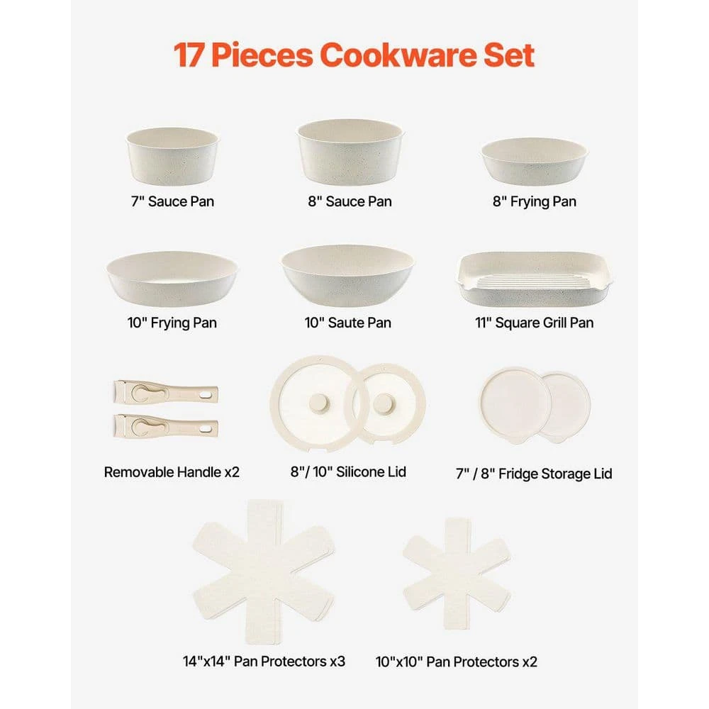 17-Piece Pots And Pans Set Stainless Steel Granite Nonstick Kitchen Cookware Induction White 3 17-Piece Pots And Pans Set Stainless Steel Granite Nonstick Kitchen Cookware Induction White - Image 3