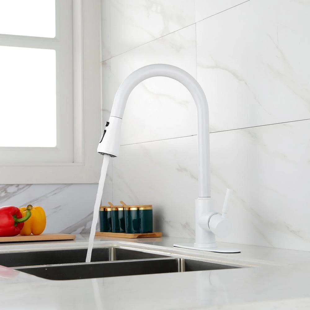 16.53 In. Kitchen Faucet With Pull Out 360 Degree Spout Swivel In White 3 16.53 In. Kitchen Faucet With Pull Out 360 Degree Spout Swivel In White - Image 3