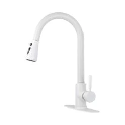 16.53 In. Kitchen Faucet With Pull Out 360 Degree Spout Swivel In White