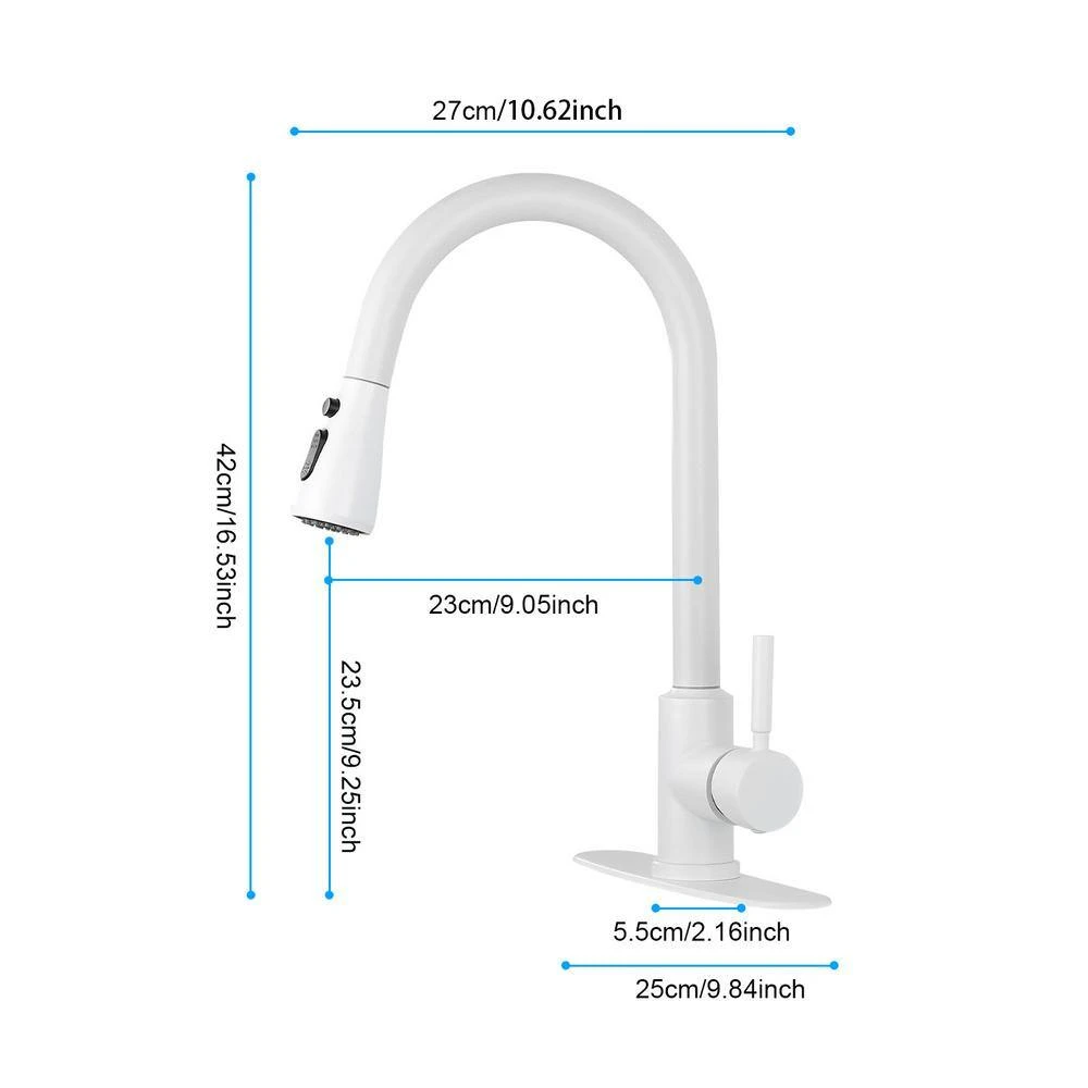16.53 In. Kitchen Faucet With Pull Out 360 Degree Spout Swivel In White 2 16.53 In. Kitchen Faucet With Pull Out 360 Degree Spout Swivel In White - Image 2