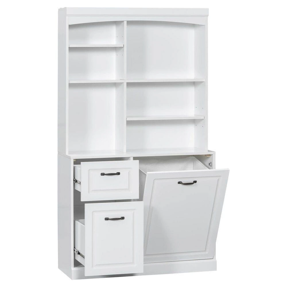 39.30 In. D X 16.50 In. W × 70.90 In. H White Bathroom Storage Cabinet Pantry With Tilt-Out Hamper-Drawers 10 39.30 In. D X 16.50 In. W × 70.90 In. H White Bathroom Storage Cabinet Pantry With Tilt-Out Hamper-Drawers - Image 10