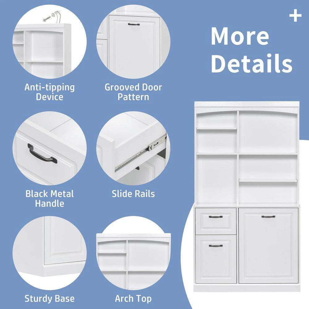 39.30 In. D X 16.50 In. W × 70.90 In. H White Bathroom Storage Cabinet Pantry With Tilt-Out Hamper-Drawers 2 39.30 In. D X 16.50 In. W × 70.90 In. H White Bathroom Storage Cabinet Pantry With Tilt-Out Hamper-Drawers - Image 2