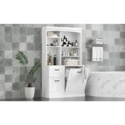 39.30 In. D X 16.50 In. W × 70.90 In. H White Bathroom Storage Cabinet Pantry With Tilt-Out Hamper-Drawers 17 39.30 In. D X 16.50 In. W × 70.90 In. H White Bathroom Storage Cabinet Pantry With Tilt-Out Hamper-Drawers -FURITURE SALE SHOP white tahanbath ready to assemble kitchen cabinets n725p278420k fa 1000